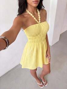 Vestido de verano con tirantes de espagueti con cuentas amarillas para mujer - Amarillo - Ver 1