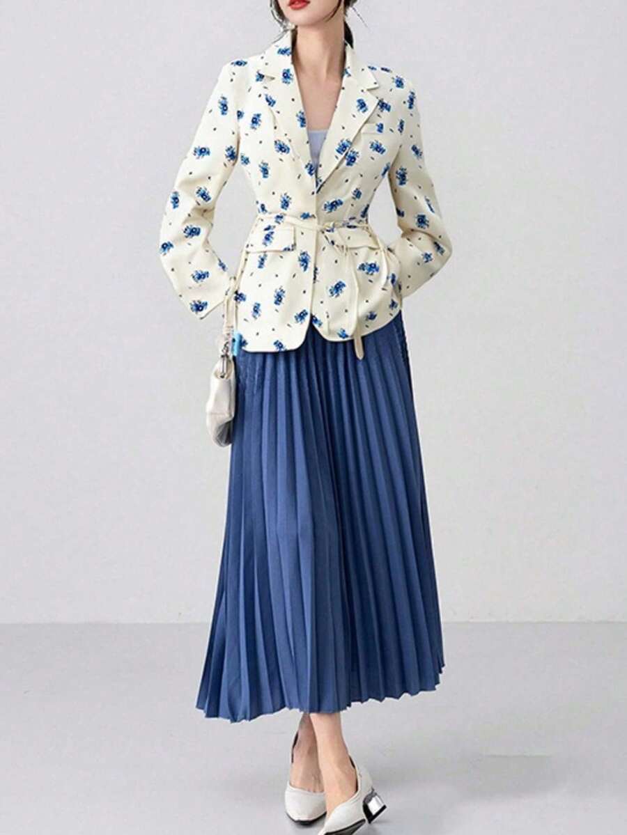 Spring 2026 Blazer, Loose Casual Style With Drawstring, Long Sleeve Print - White Background With Print - View 1