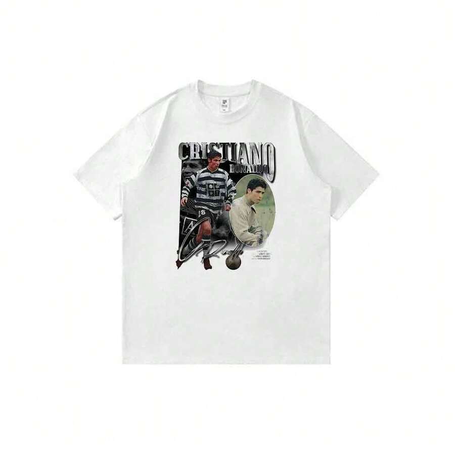 Camiseta unisex ligera de manga corta con estampado de figura de anime clásico de Sporting CP Cristianos Ronaldos Young (CR7s) - Blanco - Ver 1