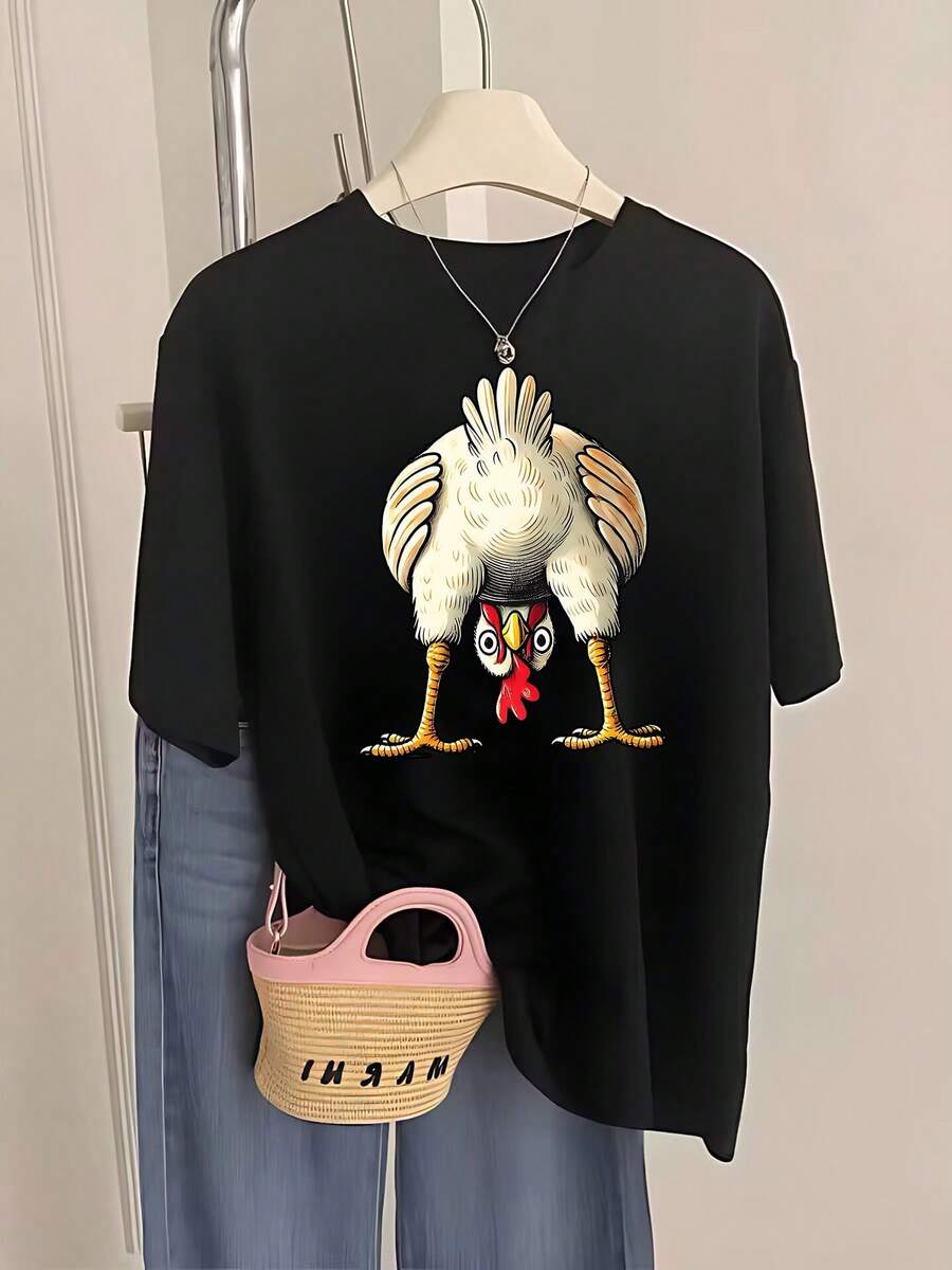 Camiseta de Manga Corta para Mujer 2025 - Diseños Divertidos con Letras y Estampados de Animales - Ideal para Ropa Casual y de Verano - Cuello Redondo Transpirable con Diseños Humorísticos y Creativos - Negro - Ver 1