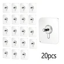 20pcs No-Drill Photo Frame Hanging Clips, Heavy Duty Damage-Free Adhesive, Reusable, Suitable For Drywall, Photo Wall Decor Fixation Tool, No Drilling, Non-Marking Wall Hooks, Adhesive Hanging Devices - 20pcs - View 1