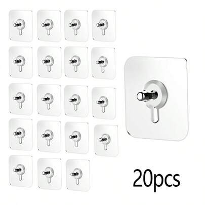 20pcs No-Drill Photo Frame Hanging Clips, Heavy Duty Damage-Free Adhesive, Reusable, Suitable For Drywall, Photo Wall Decor Fixation Tool, No Drilling, Non-Marking Wall Hooks, Adhesive Hanging Devices