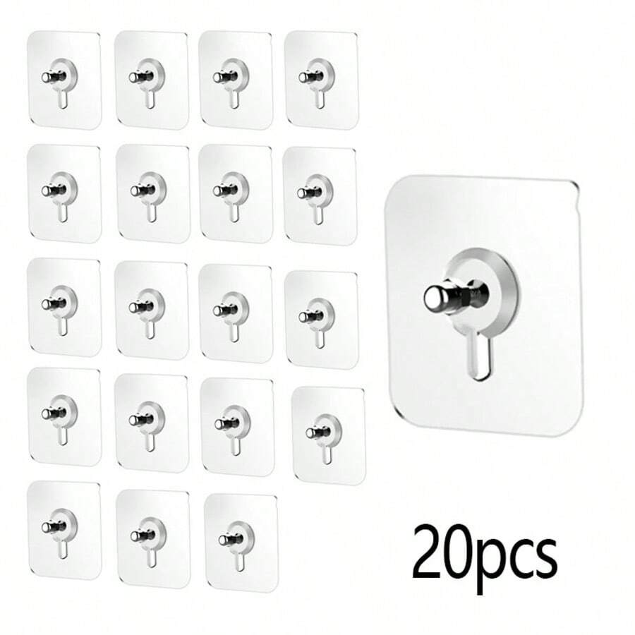 20pcs No-Drill Photo Frame Hanging Clips, Heavy Duty Damage-Free Adhesive, Reusable, Suitable For Drywall, Photo Wall Decor Fixation Tool, No Drilling, Non-Marking Wall Hooks, Adhesive Hanging Devices - 20pcs - View 1