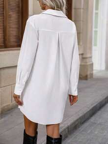 Vestido de trabajo de estilo camisa blanca para mujeres, primavera - Blanco - Ver 8