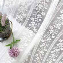 1 pieza Cortina de voile con encaje minimalista francés, ambiente transparente para balcón, sala de estar, ventana de bahía, decoración de dormitorio, apta para todas las estaciones (excluyendo la barra de cortina) - Blanco - Ver 8