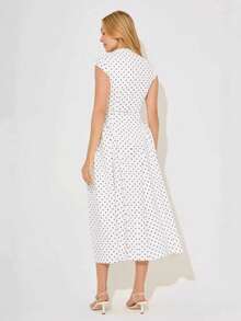 Vestido elegante sin mangas diseño lunares entallado para mujer - Blanco - Ver 4
