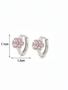 1 Pair 925 Sterling Silver Hypoallergenic Floral Earrings, Adorable And Cute, Inlaid With Pink Zirconia, Delicate And Lovely, Gift Box Packaging, Suitable For Daily Or Holiday Wear, Gift For Girls, Friends, Back To School, Holiday Gift - one-size - View 4
