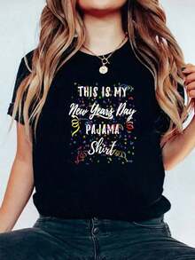 1ps Algodón - Esta Es Mi Camiseta de Pijama de Año Nuevo - Camiseta Divertida de Nochevieja 2022 - Camisetas para mujer - Negro - Ver 4