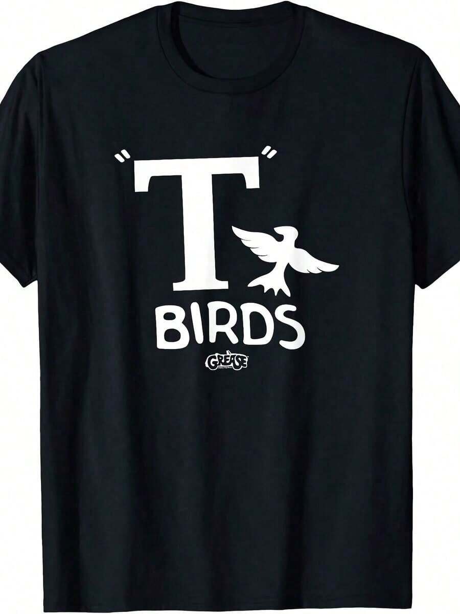 1 Piece Of Fashionable Casual T-Shirt For Men And Women - Grease - T Birds. Versatile, Easy To Match, Suitable For Daily Wear, Urban Style, Vacation Wear, Weekend Wear. - 黑色 - 查看 1