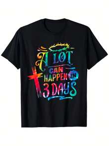Christian Easter Tie Dye T-Shirt "A Lot Can Happen In 3 Days", Suitable For Men And Women, Outdoor T-Shirt, 100% Cotton - 黑色 - 查看 1