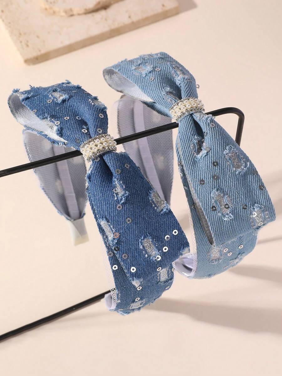 1 cái/2 cái Băng đô nữ thời trang thanh lịch màu xanh nơ bóng, phù hợp cho hằng ngày, lễ hội, tiệc, ngày lễ phối tóc - Nhiều màu - Xem 1