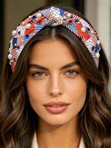 1pc New Beaded & Rhinestone Knotted Wide Headband, Holiday Party Headpiece, Versatile Hairband For Outdoor Wear - Multicolor - View 4