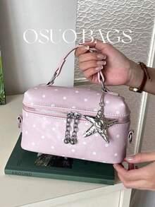 1 buah Tas Tangan Dekorasi Motif Polkadot Warna Solid Musim Panas Baru, Bahan PU Berbintik Lucu Modis dengan Aksesori Liontin Bintang, Tas Selempang, Dompet Ponsel Mini Ringan Multifungsi, Cocok untuk Penggunaan Sehari-hari dan Bepergian - Berwarna merah muda - View 2