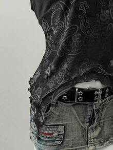 Blusa casual de mujer con cuello de corbata y estampado de anacardo, versátil para uso diario - Negro - Ver 5
