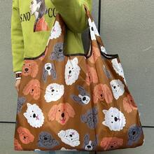 1个女士手提包/购物袋，棕色小狗图案，大容量，简约设计，百搭风格，适合通勤、旅行、购物，开合便捷，多功能，适用于各种场合，经典易清洁，易于搭配 - 棕色 - 查看 4