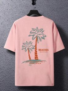 Manfinity RSRT Men's Plus Size T-Shirt With Slogan And Palm Tree Print - Pink - View 5