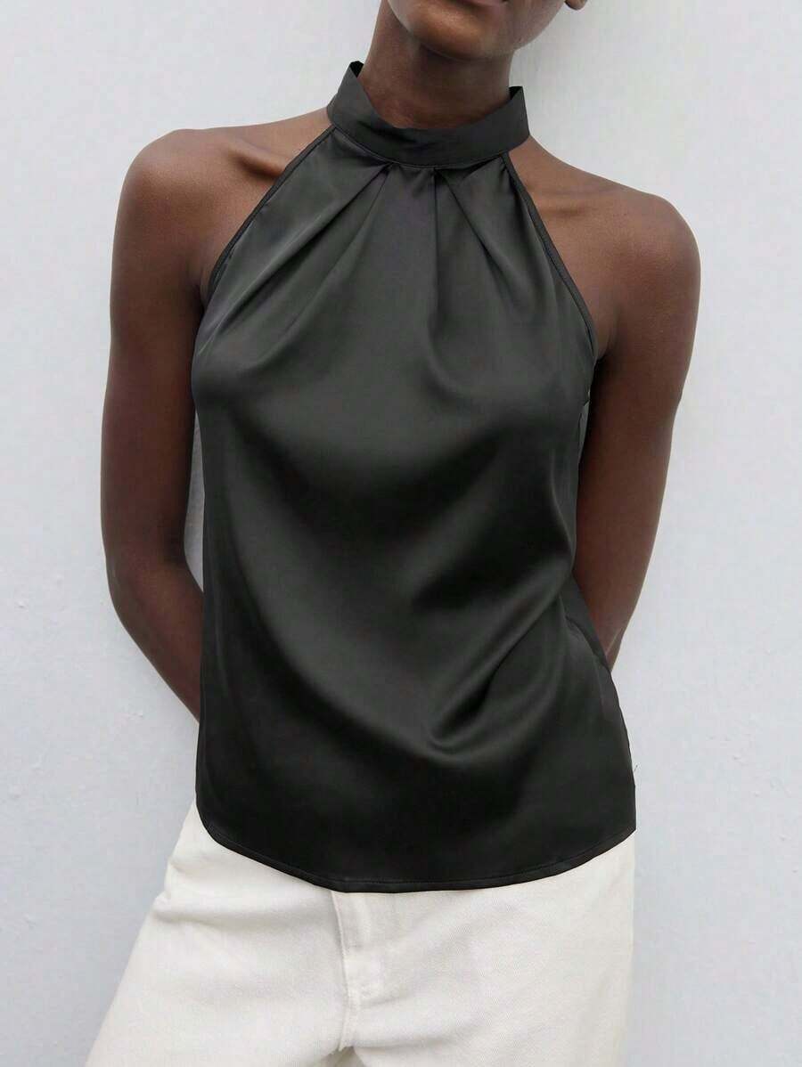 Blusa holgada de unicolor de estilo minimalista, elegante y urbano para uso diario, con estilo romántico retro de los 90, adecuada para Navidad, Año Nuevo, San Valentín, fiestas, playa, graduación, moda, carnaval, vacaciones, invitados de boda, br - Negro - Ver 1