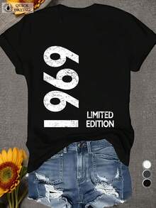 Limited Edition 1969 T-Shirt - Retro Vintage Short Sleeve Crew Neck T-Shirt With Iconic Black Print, Suitable For Casual Wear, Christmas Gifts, Valentine's Day, And Everyday Outfits, Machine Washable. A Short-Sleeved T-Shirt Suitable For Home, Daily Wear, Parties, And Travel-Perfect As A Gift For Friends Or Family. - 黑色 - 查看 6