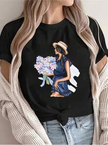 Women T-Shirts - [Black] - View 11