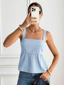 Camiseta de tirantes de algodón de unicolor casual para mujer - Celeste - Ver 6