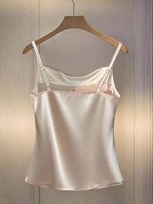 Camiseta ajustada con escote pronunciado y decoración de botones fruncidos en los laterales, de moda para mujeres - Albaricoque - Ver 2