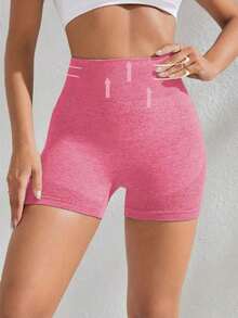 Sport Pantalones cortos deportivos sin costuras de cintura alta para mujer - Pantalones cortos con control de abdomen y elevación del trasero suave para correr, ciclismo, yoga, pickleball, ejercicio, uso diario, color negro - Rosa - Ver 3