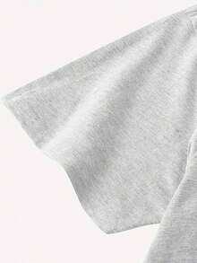 Women's Casual Short-Sleeve Crew Neck T-Shirt In Light Blue With A Heart Print That Says "One At A Time" - Made Of Soft Polyester, Machine Washable, A Spring/Summer Fashion Essential, Everyday T-Shirt | Crew Neck T-Shirt | Polyester Fabric - 淺灰色 - 查看 3