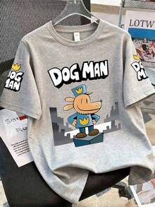 一套男童卡通侦探狗 DOGMAN 印花短袖T恤和运动裤，完美的夏季礼物，适合春夏上学和户外活动穿着。 - 彩色 - 查看 4