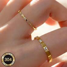 Bộ 2 nhẫn nữ mạ vàng 18K, chất liệu thép không gỉ 304, đính đá Cubic Zirconia sáng bóng, chống oxy hóa, không gây dị ứng, thiết kế tinh tế, thích hợp làm quà tặng trang sức và đeo hàng ngày. - Vàng - Xem 2