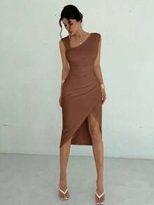 Vestidos midi para mujer, modestos, ropa de mujer para otoño, casual de negocios, estilo de mujer de dinero antiguo, atuendos de campo para mujer, blusas para salir para mujer, atuendo de viaje para el aeropuerto, de vuelta a la escuela, vestidos - Café integral - Ver 4