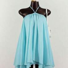 SaltGleam Women's Chiffon Layered Ruffle Sleeveless Mini Dress - Azul - Ver 1
