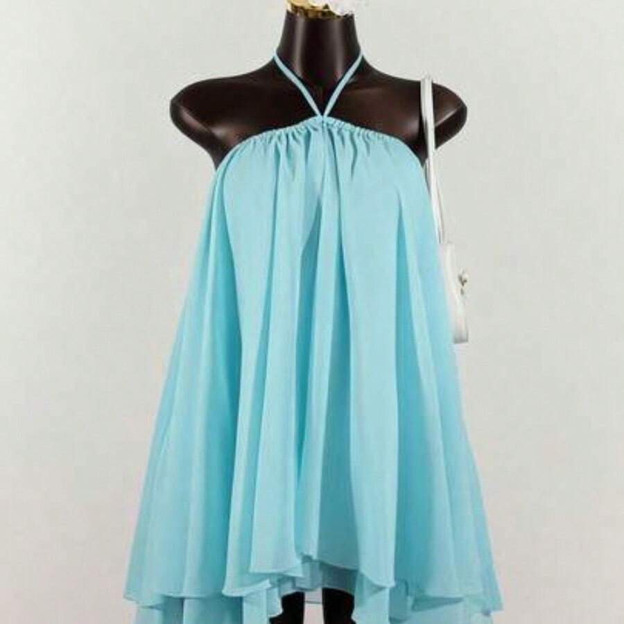 SaltGleam Women's Chiffon Layered Ruffle Sleeveless Mini Dress - Azul - Ver 1