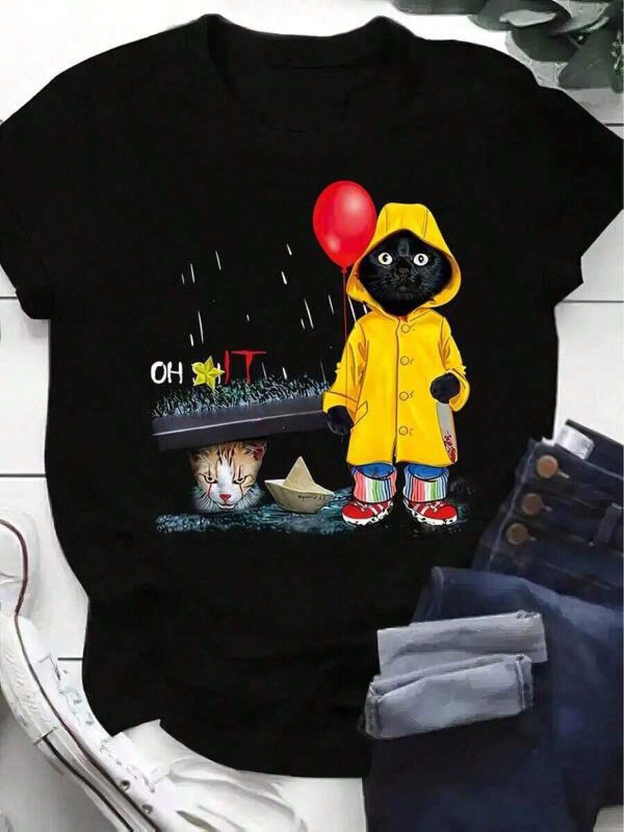 100% Pure Cotton, Breathable And Gentle On The Skin. Classic Crew Neck Design, Slim Fit, And Flattering For All Body Types. Fashionable Print With A Minimalist Style And High-Quality Finish. Unisex Design Perfect For Matching Outfits, Ideal For Everyday Wear, Dates, Leisure, And Streetwear – Versatile And Timeless. - 黑色 - 查看 1