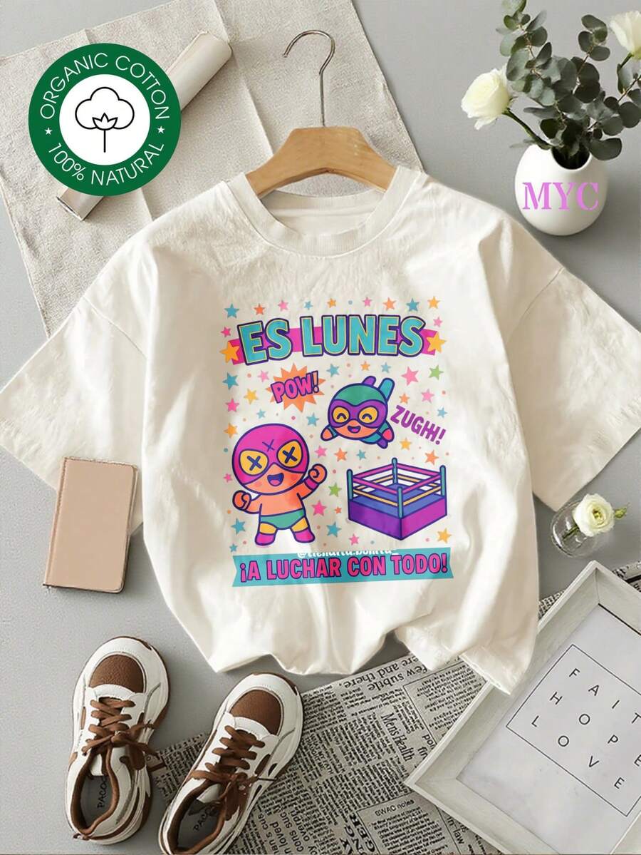 MYNOVA C Women's Plus Size Soft T-Shirt With Fun Lucha Libre Print, Colorful Stars And Power Words, Perfect For Fans Of Mexican Culture And Lucha Libre Enthusiasts, Great Gift For Mother's Day Or Cinco De Mayo, Fashionable Casual Women's Clothing, Casual Summer Dresses For Women, Perfect For All Seasons, Sizes S - XXL - 白色 - 查看 1