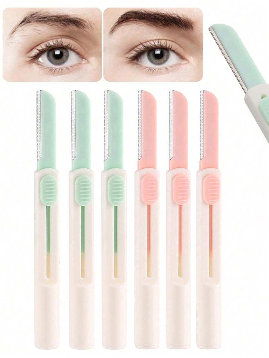 6pcs/Set Retractable Eyebrow Trimmer Kit - Stainless Steel Eyebrow Razor - Beauty Tools - Retractable Eyebrow Scissors - Convenient For Outdoor Use (3pcs/1pc) - Multicolor - View 1