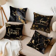 4pcs/Set Black & Gold Marble Pattern Text Design Pillow Cover, Single-Sided Printed Cushion Cover, Suitable For Living Room, Bedroom, Home Decor, All Seasons - Multicolor - View 10