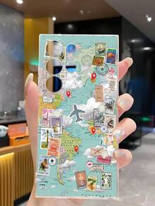 1个创意个性化飞机旅行地图印章软手机壳，兼容华为、荣耀、Galaxy A04e/12/A13/A14/A34/A50/A52/A53/A54/S21/S22/S23/S24/S25/S25Ultra/S25FE/S26/S26 PLUS/S26 ULTRA/S26 EDGE、6A/7A/8A、12T/13T/15T/15T Pro，[国际版，非国内版] - 無色 - 查看 6