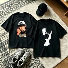 2-piece couple matching pattern T-shirt, 100% cotton, loose fit, soft and breathable, casual round neck short sleeved top New York City Skyline Lips   Look On The Bright Side Hearts Versatile patterns no picky combinations coordinated dating casual travel simple and cartoonish printing styles high - Negro - Ver 1