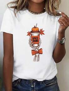 ComfortableRopa de mujer de talla grande, camiseta blanca holgada para mujer - top de estilo casual con estampado de chiles y momias, diseño de moda bohemia, adecuada para uso diario y disfraces de Halloween, ropa de mujer moderna lavable a máquina, camiseta de mujer de algodón puro. Camiseta Holgada y Versátil de Manga Corta para Mujer - Blanco - Ver 7