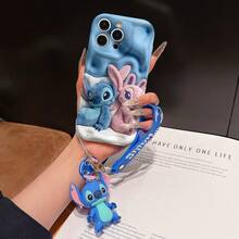 Disney Lilo And Stitch Phone Case : 3D Fluffy Pattern Border Protector Phone Soft Phone Case With A Free Cute Stitch Bracelet Chain Lanyard, Stitch, Lilo, Angel, For Apple 17 Promax 17 Pro 16 15 14 13 12 11 Pro Max XS Max X XR Soft Cover Summer Phone Case - trắng - Xem 1