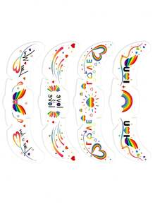 4片装LGBTQ+骄傲月眼贴，活力彩虹心形“爱就是爱”临时纹身贴纸，自粘免胶防水闪亮酷儿爱心美学面部饰品，适合女性女孩参加骄傲游行、节日音乐会、派对、LGBTQ+活动、DIY化妆配件 - 彩色 - 查看 11