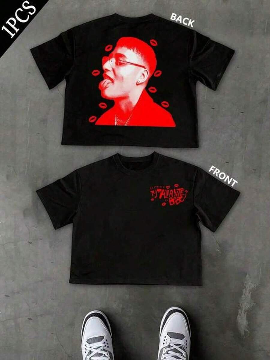 Double-Sided Men's Casual And Modern T-Shirt With Pop Art Print In Red. Stylish Men's Clothing, Comfortable T-Shirts, Sweatshirts, And Shirts. Ideal For Everyday Wear, Work, And Going Out. Easy To Match, Show Off Your Style. - 黑色 - 查看 1