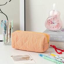 Large Capacity Plaid Pencil Case Suitable For Office And School, Color Block Student Stationery Storage Bag With Portable Desktop Storage Pouch, Compact Stationery Organizer Box Suitable For Classroom Supplies - Style 1 - View 8