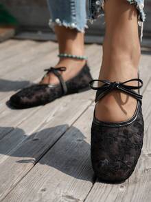 Women's Sandals With Bowknot, Chinese Style Round Toe, Suitable For Spring/Summer Beach, Wedding, Party, Office Occasions - Black - View 1