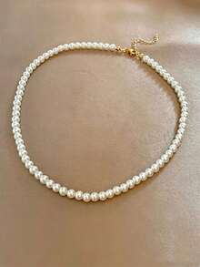 1 pieza Collar de perlas estilo retro francés, collar gargantilla minimalista con cantidad y longitud de perlas aleatorias - Blanco - Ver 3