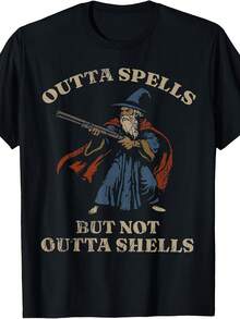 Humorous T-Shirt With A Magician Theme And The Phrase 'Magic Fatigue But The Bullets Are Not Empty' For Fantasy Fans - Black - View 1