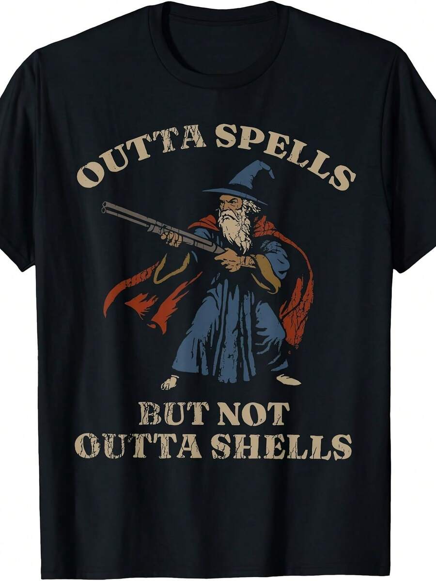 Humorous T-Shirt With A Magician Theme And The Phrase 'Magic Fatigue But The Bullets Are Not Empty' For Fantasy Fans - Black - View 1
