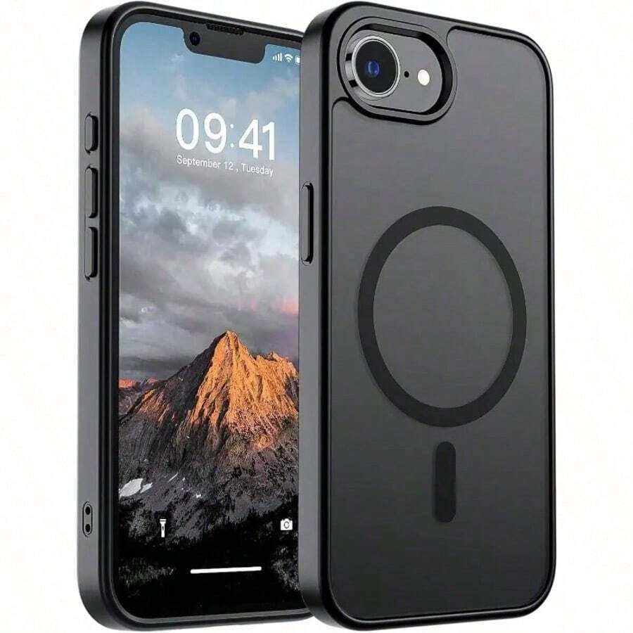 Magnetic Wireless Charge Case Compatible With IPhone 17 E 16 15 14 13 12 11 17 Pro Max 15 Plus Translucent Matte Back Cover - Black - View 1