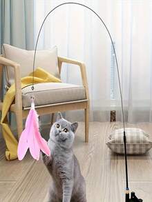 Kitten Interactive Cat Toy Wand, With Replaceable Natural Feather Heads, Durable Steel Cat Teasing Rod, With Strong Suction Cup, For Cat Exercise And Entertainment - Multicolor - View 4