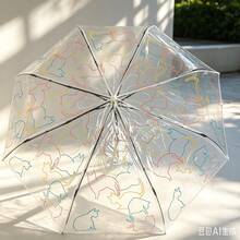1pc Fully Automatic PVC Cat Paw Line Pattern Transparent Umbrella, Windproof And Rainproof, Reinforced Frame, Suitable For 2 People, Essential For Life, Mother's Day Gift, Travel Photography, Gift - Transparent Umbrella Series - View 6